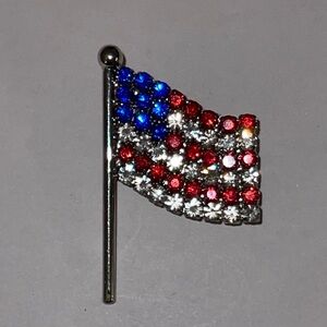 Elegant Crystal Flag Brooch in Red, Blue, and Silver